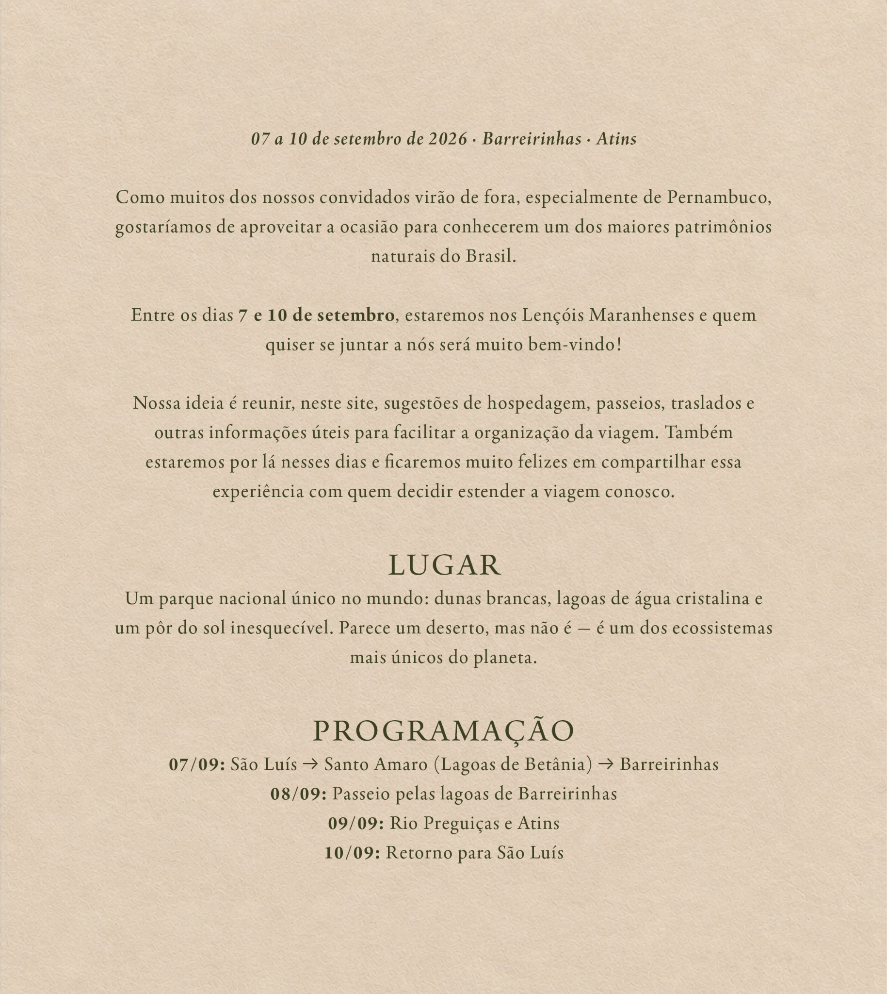 Informações e programação nos Lençóis Maranhenses